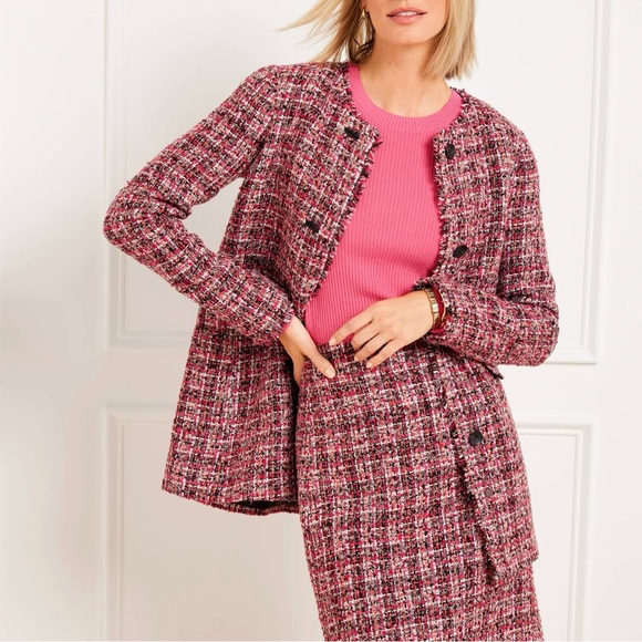 Talbots Pinewood Tweed Wool Blend Single-Breasted Coat Jacket pink Sz 10 - Picture 1 of 11